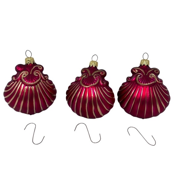 VTG Tannenbaum Collection Four Poland Blown Glass Red Gold Sea Shell Ornaments - Picture 7 of 10